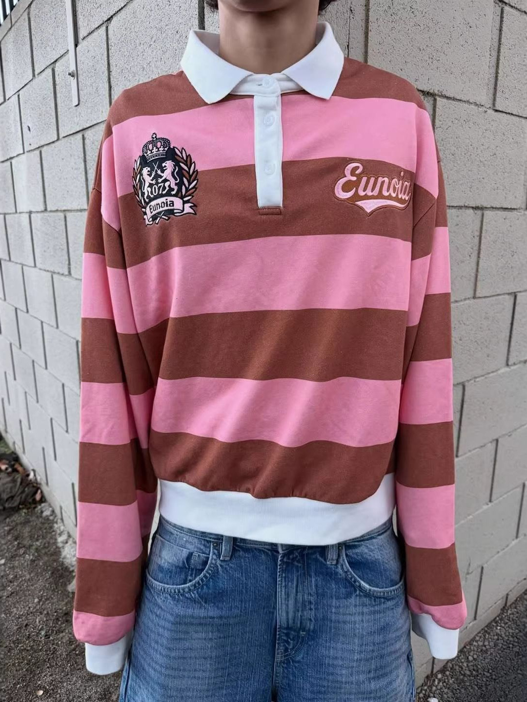 2026 new fashion ins style Harajuku trendy street embroidery lapel button long sleeve T-shirt European and American cross-border clothing 43