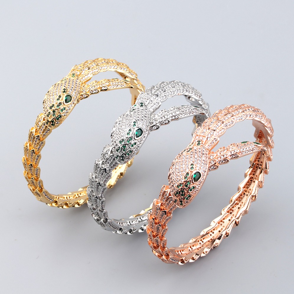 Luxury Gold Plated Peacock Bangle Full Micro Pave Crystal Green Stone Statement Bracelet Women Fashion Party Jewelry Gift