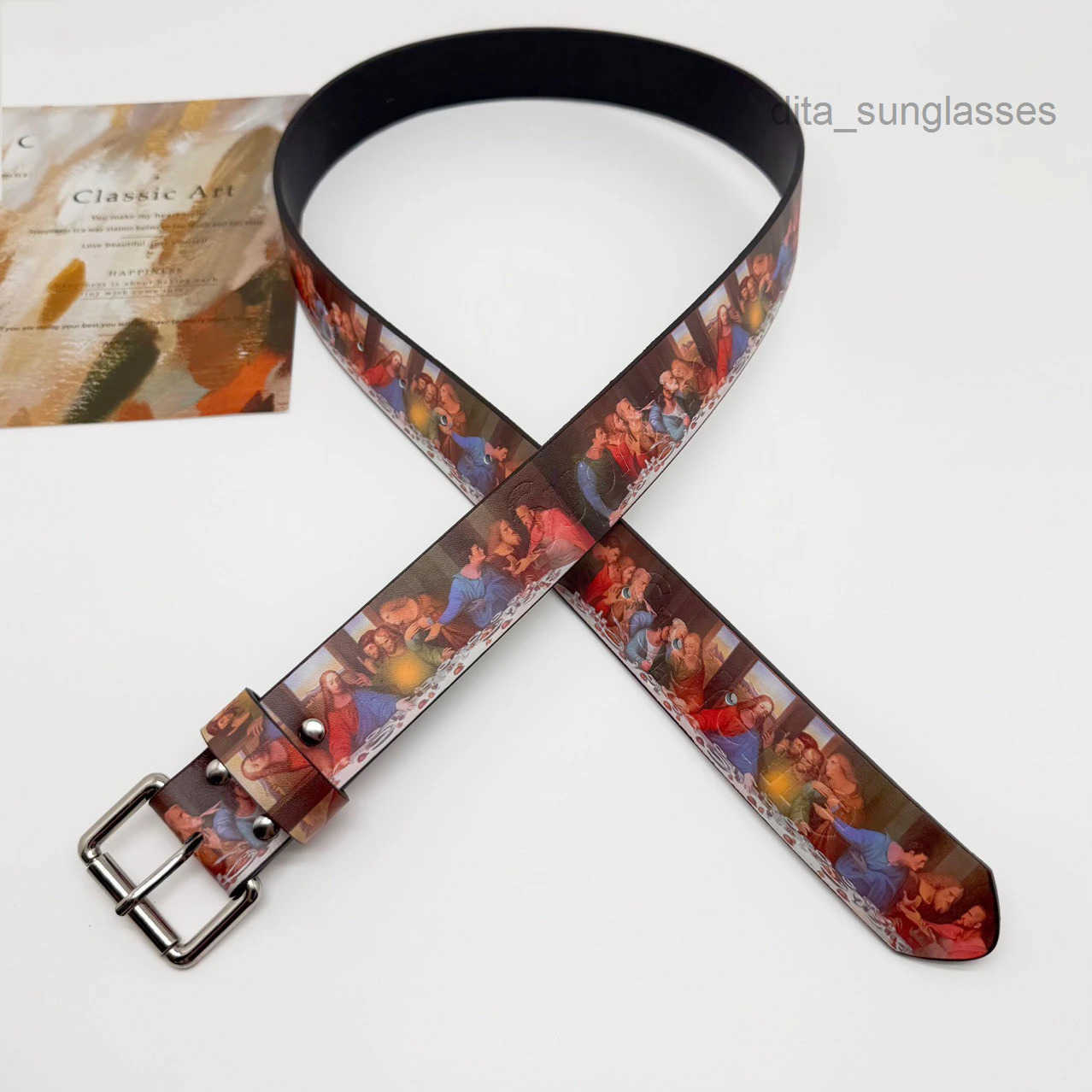 Faionable Retro Sle Last Supper Print Belts High Street Leather Belts Men Women PU Material Belt ex Floral Lettering 260310