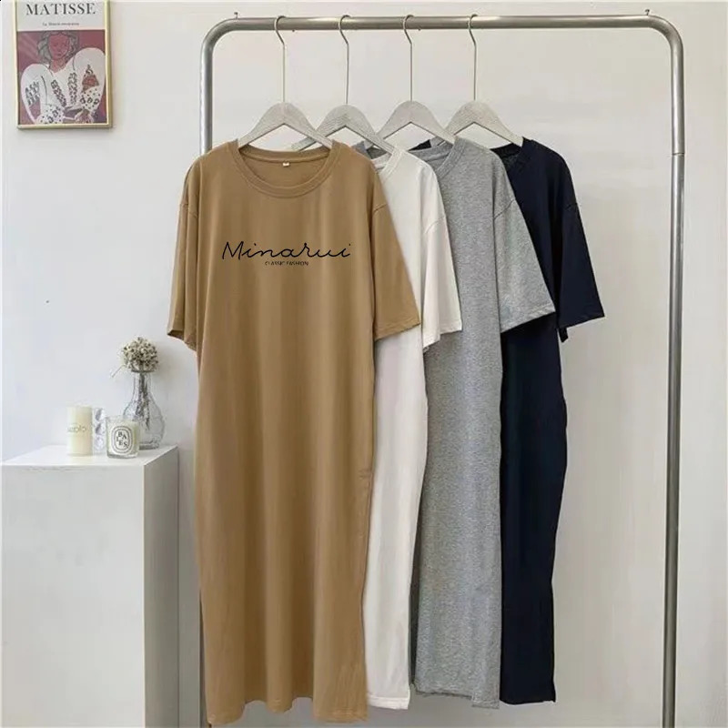 Summer Korean Fashion Simple Letter Print Casual Large Size Loose Short Sleeve Maternity Dress 260916