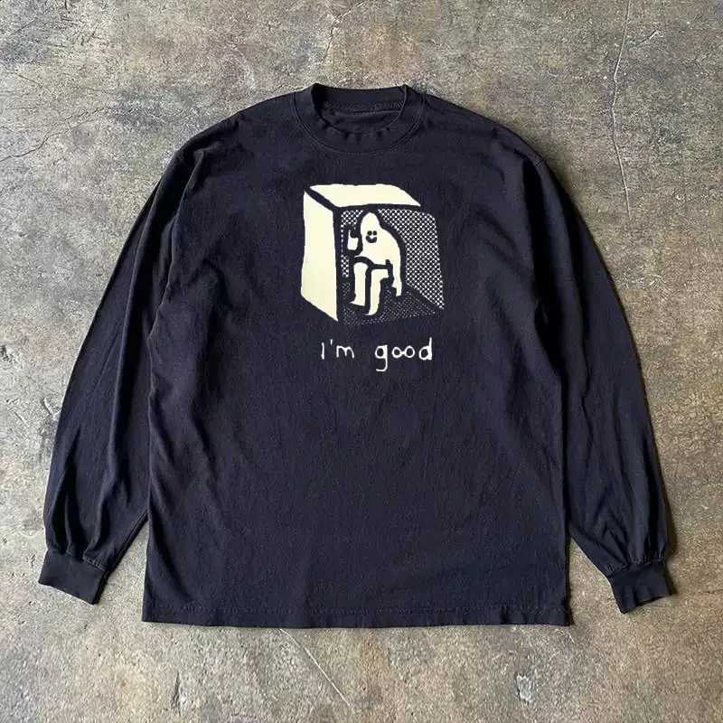 Heavyweight 300g Pure Cotton Long Sleeve T-Shirt Street Style American Retro Oversize Lettering Casual Comfortable Top X260916