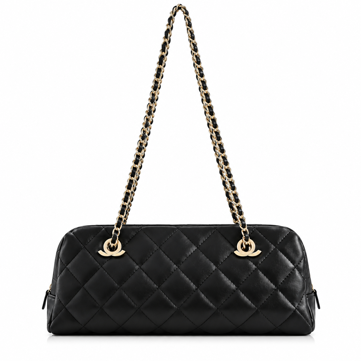 Women's Quilted East West Shoulder Bag Chain Strap Baguette Handbag Long Rectangle Purse Suede Look and Smooth Styles