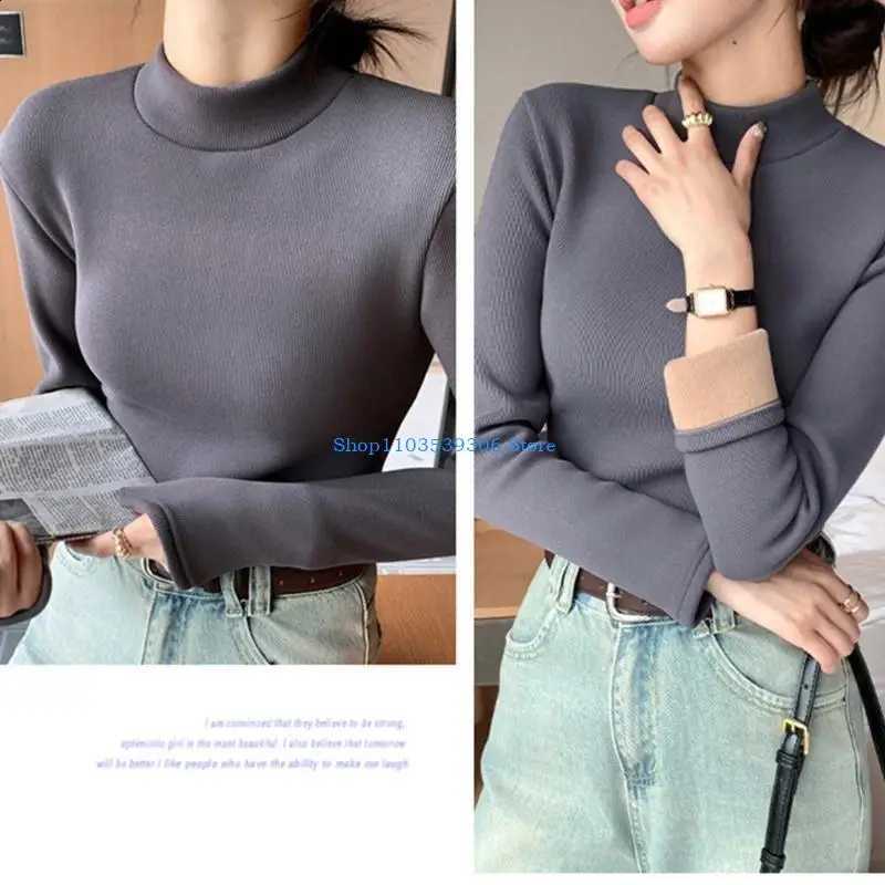 400A Women Thermal Underwear Mock Neck Long Sleeve Fleece Lined Base Layer Winter Bottom Top Fitted Thermal Undershirt H260916