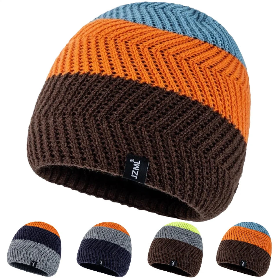 JZML Label Decor Beanie Unisex Casual Chic Winter Hat Colorful Stripes Winter Warm Knitted Hat Outdoor Ski Sports Caps 260917