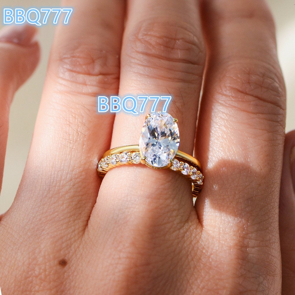 SPJ Trending Factory Direct 925 Sterling Silver Ring Set 5.5ct 8*12mm Oval Cut 5A Zirconia Engagement Wedding Band for Women
