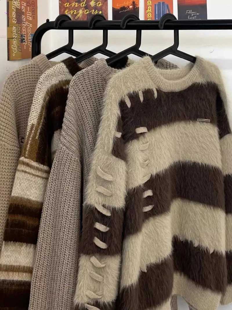 Winter Chic Lazy Autumn Design Autumn Winter Pullover Y2k Spliced Constrast Color Striped Soft Sweater Harajuku Vintage Tops J260916