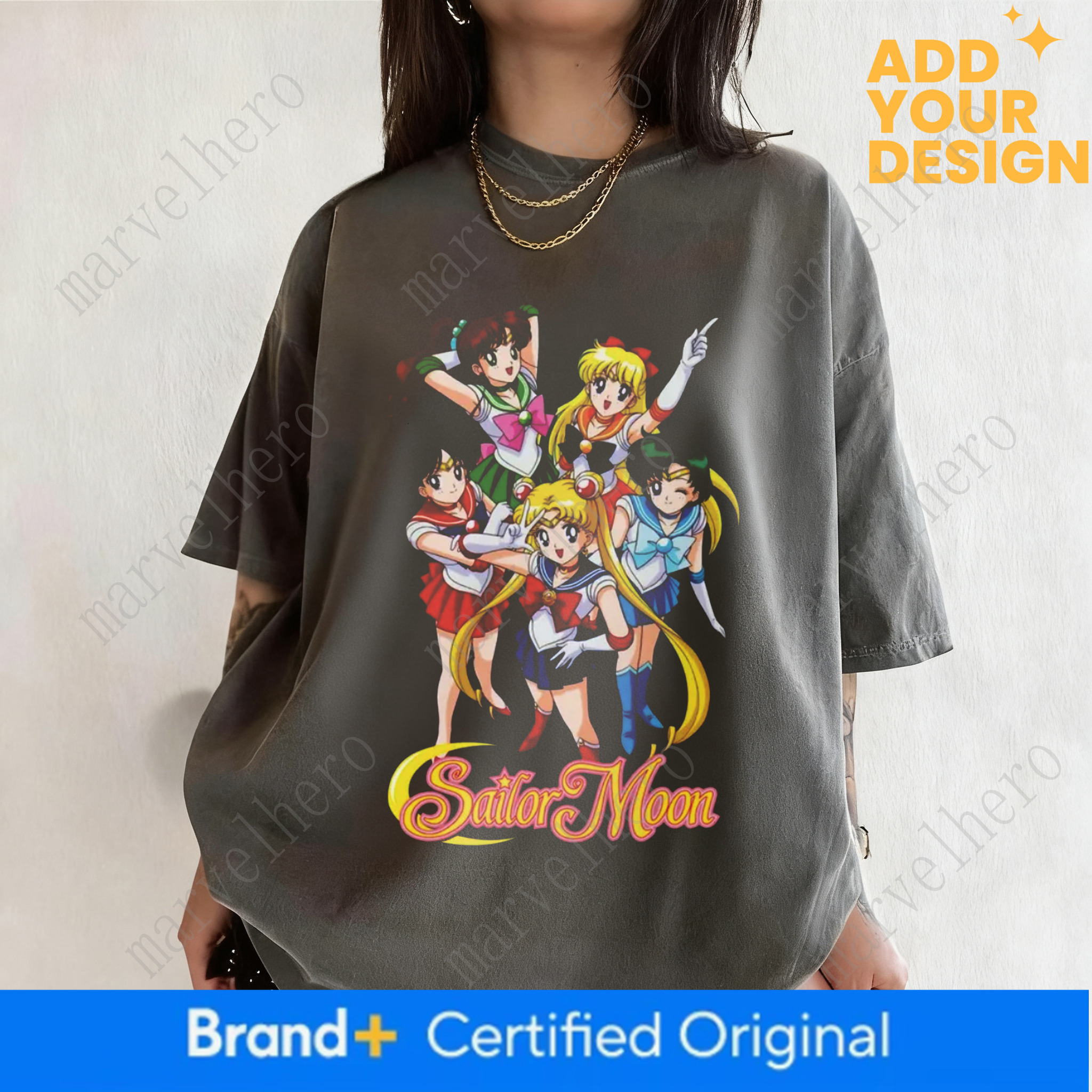 Anime Sailor Moon Retro Pattern Summer Cotton T Shirt For Both Men And Women Street Casual Trendy Short Sleeved Design
