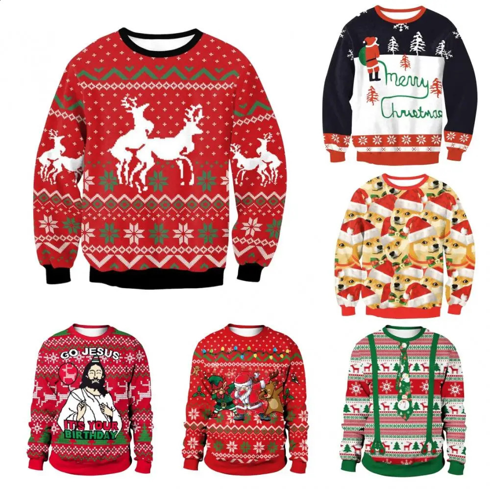 Women Ugly Christmas Sweatshirt Funny Dog Head Pullovers Hoodie Humping Reindeer Climax Christmas Clothes S-6XL 260916