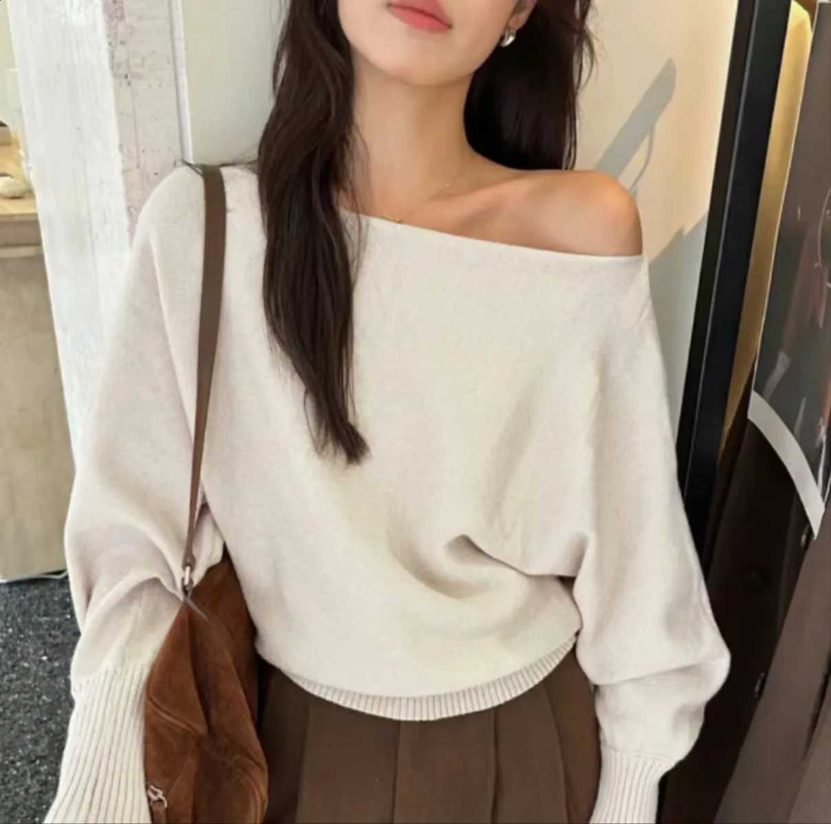 Sleeve Knitted Batwing Long Pullover Women Thick Off Shoulder Top Korean Fashion Sweater Loose Casual Autumn Outwear Pull J260916