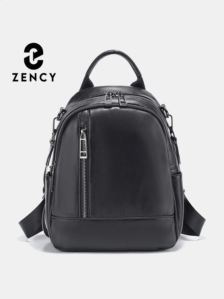 Zency Women's Fashion Backpack Genuine Leather High Quality College Travel Multipockets Girls Rucksack Graduation Gift 260916