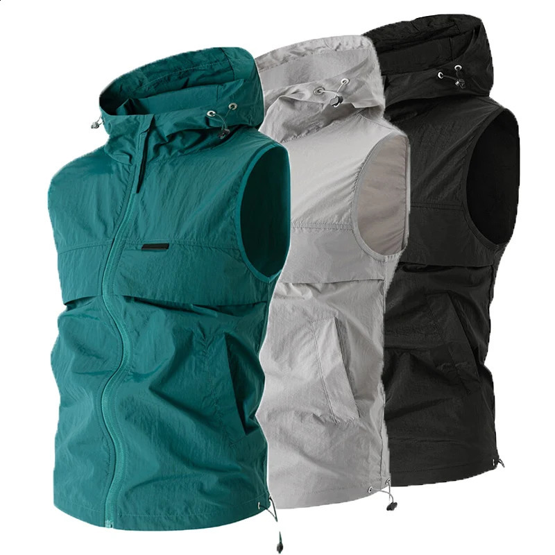 Men's and Women's UV Protection Hooded Vest Trendy Running Sun Protection Clothing Sleeveless Jacket 260916