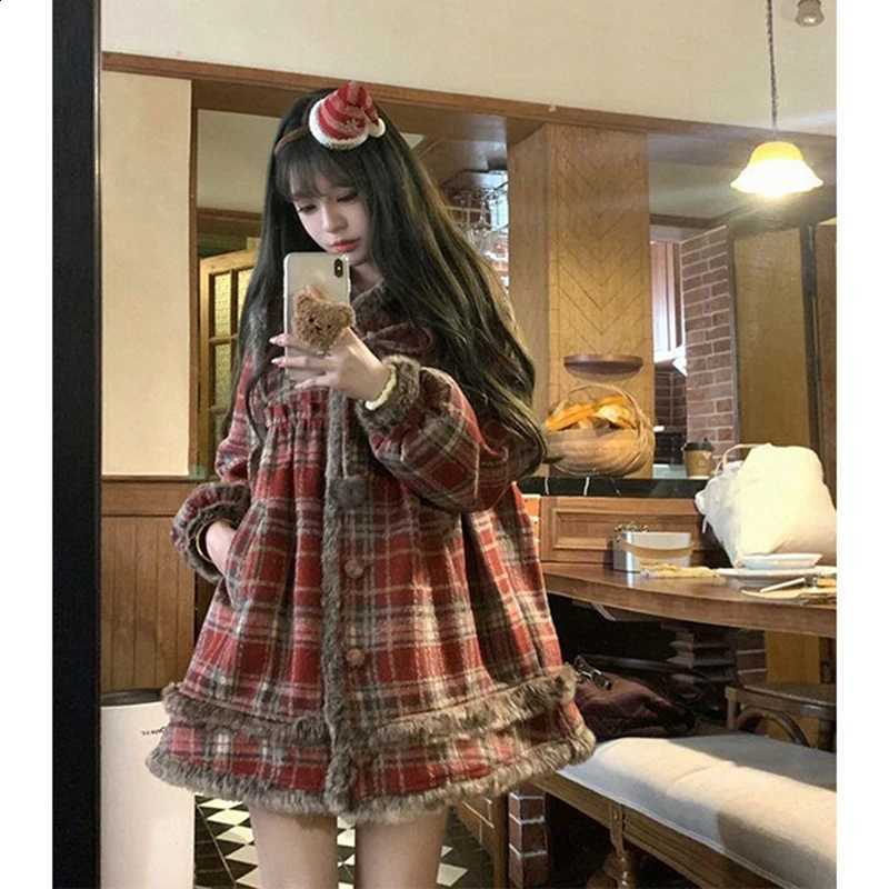 Wool MEXZT Vintage Blends Coats Women Christmas Plaid Quilted Woolen Jackets Sweet Korean Long Sleeve Outerwears Winter Overcoat C260917