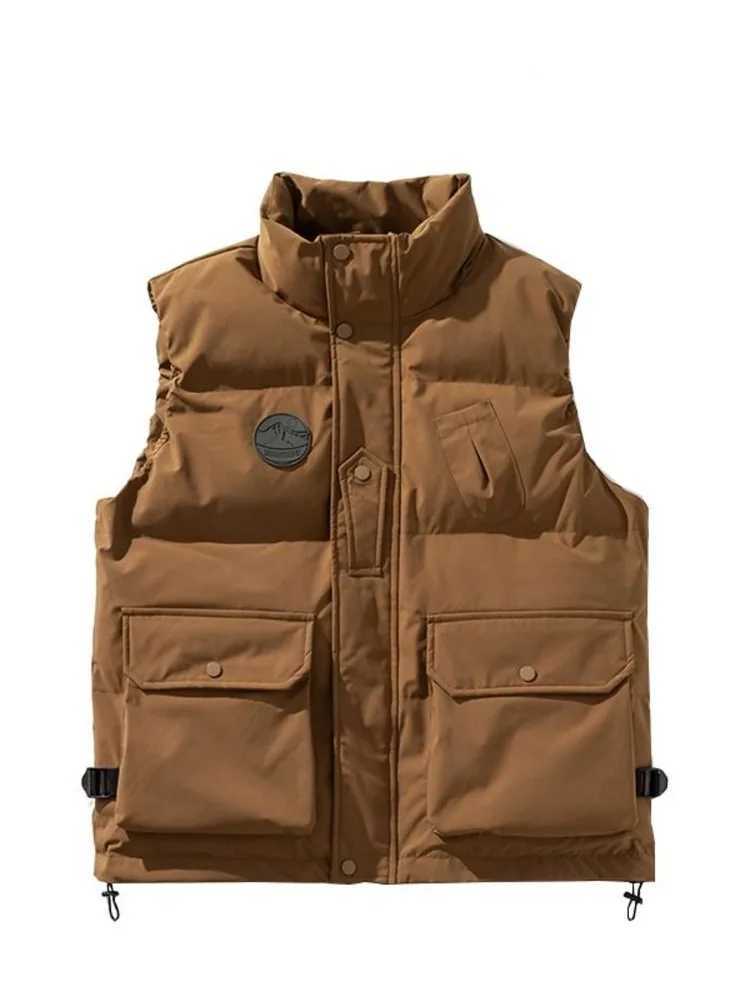 Large Pocket Cotton Male Coat Vest Men Jackets Autumn Winter Lightweight Padded Warm Stand Collar Padding Short Down Jackets Q260917