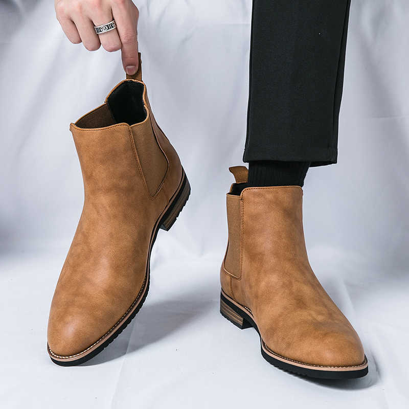 Street Style Men's Pointed Brown Black Chelsea Ankle Boots British Designer Botas Trend Casual High-tops Punk Rock Shoes D260917