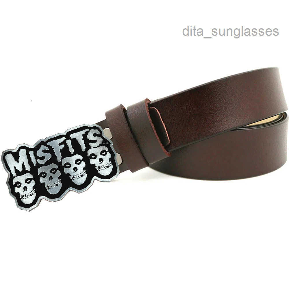 Funny Misfits Skull Belt Buckle with Genuine Leather Long Belts for Men 250418