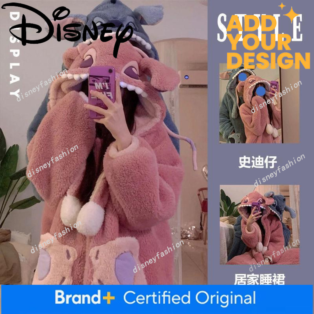 Stitch Couple Pajamas for Women, Autumn Coral Fleece Thickened and Lined Men's Winter Bathrobe, Nightgown, Loungewear d2