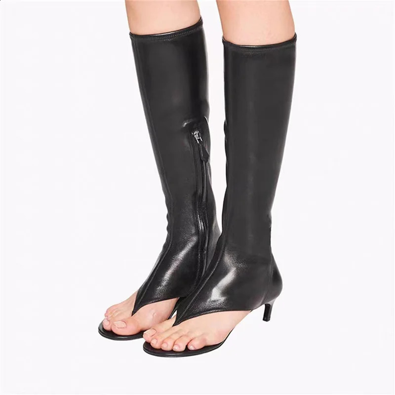 2026 Pinch Toe Knee Length Cool Boots Women Fashion Summer Slim Heel Shoes Ladies y Mid Heel Elastic Boots Large Size 260917