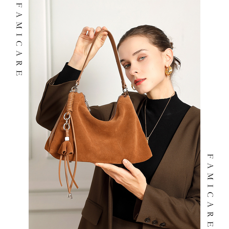 2026 Fall Winter New Suede Leather Spacious Pillow Tote Vintage Single Shoulder Bag Women Fashion Commuting Elegant Handbag