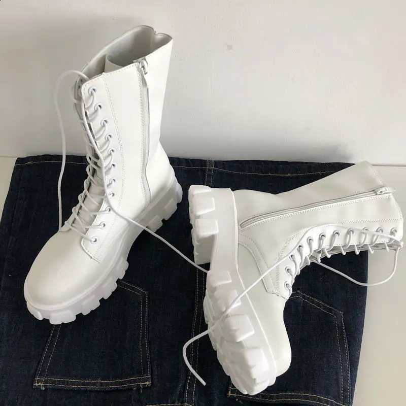 New Mid Calf Boots Women Autumn Winter fa1 Lace-up Ladies Chelsea Zipper Botas Mujer Boots Sports Platform Heel Ladies Shoes D2609171