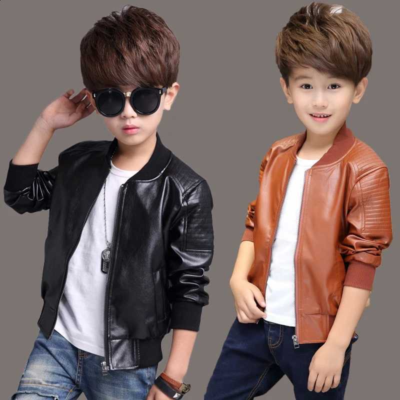 6 2 4 8 10 12 13 Years Boys PU Jacket Spring Autumn Teenager Kids Leather Coat Birthday Gifts New Waterproof Children's ClothingT260916