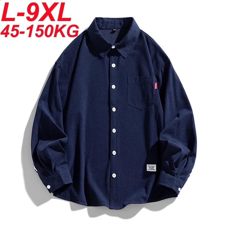 2025 Spring Plus Size Men Shirt Corduroy Long Sleeve Oversized Vintage Solid 9xl 8xl Large Leisure Blouse Male 260917