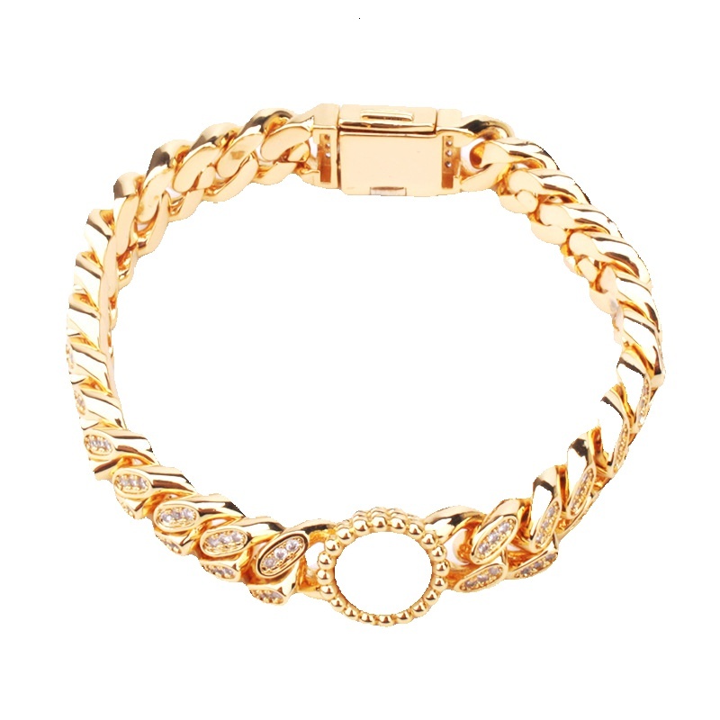 Retro-style, small, luxurious white agate bracelet necklace set, featuring Cuban link design full of diamonds, perfect European American street styl