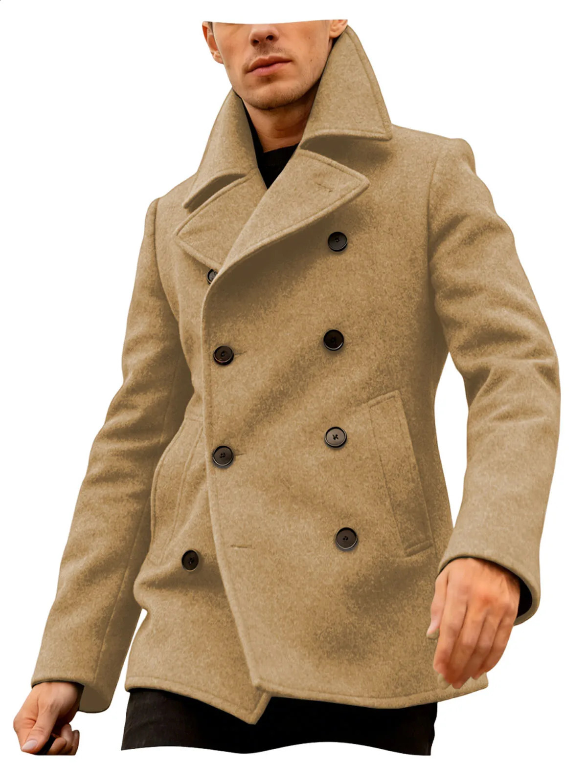 Men's Wool Pea Coat Double Breasted Sports Coat European retro peacoat Slim Fit Overcoat Heavyweight Jacket winter Fall spring 260916