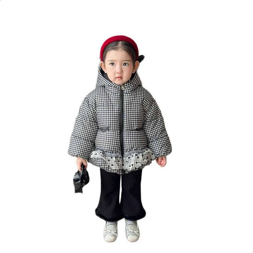 Jacket Girls down Checked Hooded Winter Coat 90 White Duck down Lace Baby Outerwear Children's Sweet Style J260917