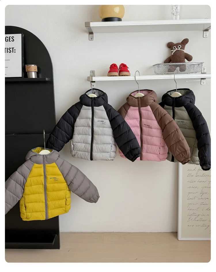 Hooded WF Kids Color Block Padded Jacket 2026 New Autumn Winter Short Warm Windproof Coat Boys Girls Teen Thermal Cotton Outerwe J260917