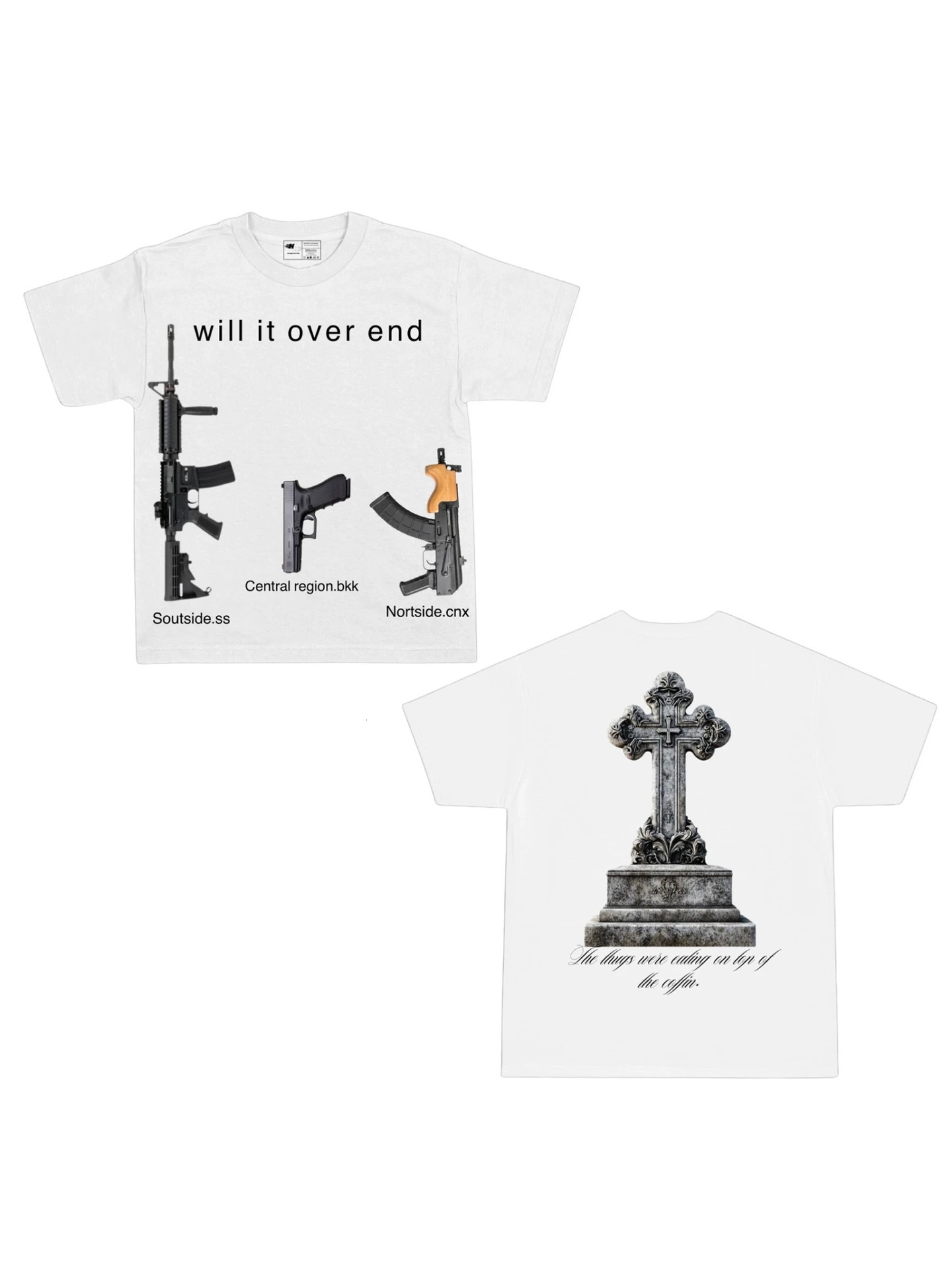 European and American cross-border personalized gun print crew neck sweatshirt short sleeve pullover retro T-shirt street style f5