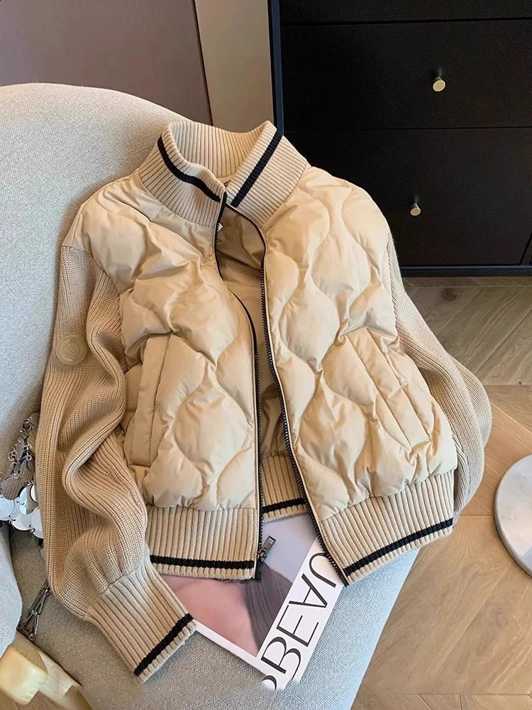 Fashionable Contrasting Color n Stand Collar Cotton Jacket For Women Autumn Winter Lightweight Khaki Loose Cardigan Coat 260916