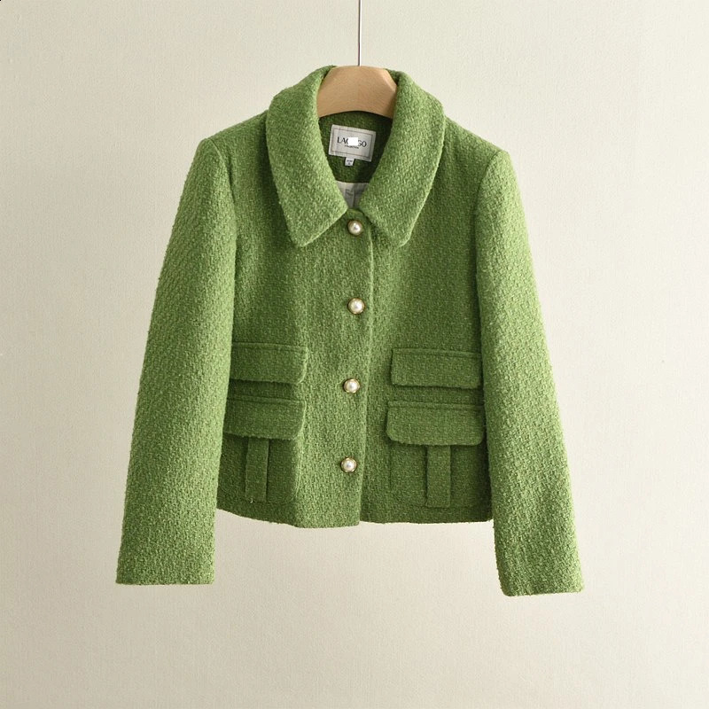 Green Quilted Short Coat Women's Casual Style Slim Fit Vintage High Quality Top for Spring Autumn Small Size People 260917
