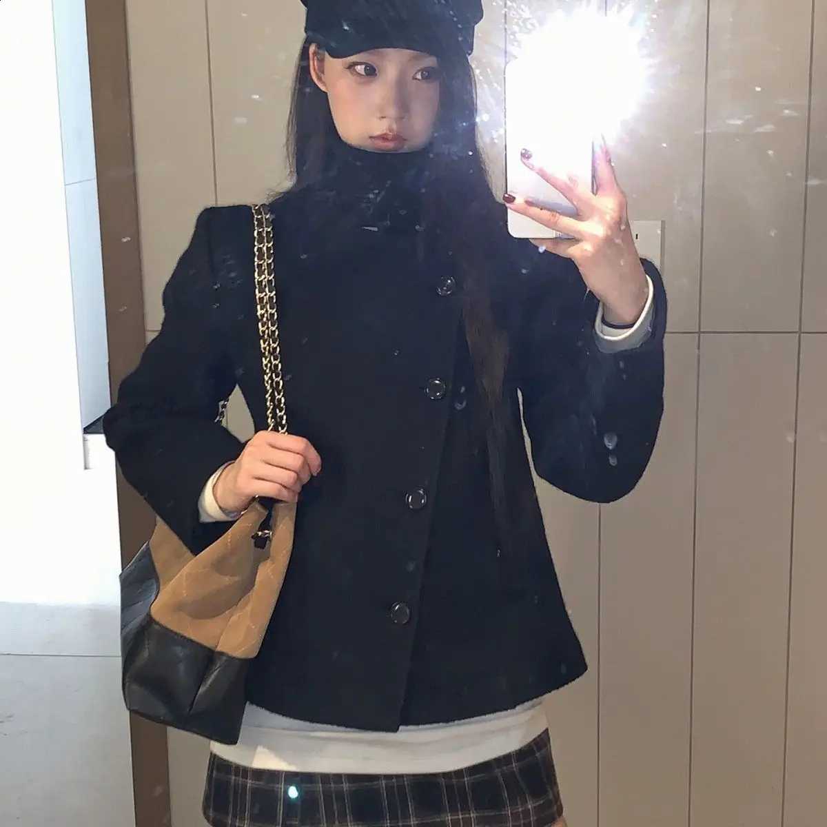 Fashion Stand Korean Collar Coat Women's Autumn/Winter Plus-Thick Solid Vintage Harajuku Street Woolen Cute Overcoat Female Top C260917