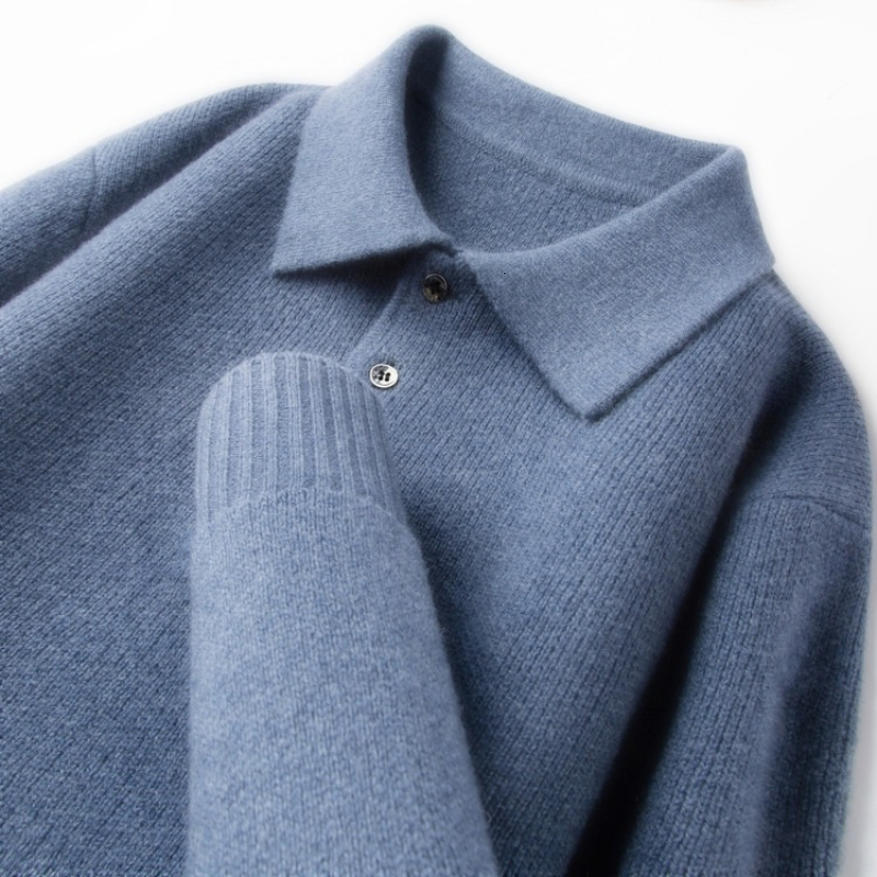 9.6% Cashmere 90.4% Wool Polo Collar Pullover | Four-Needle Thickened Craft, High-end Luxury Men's Sweater J260917