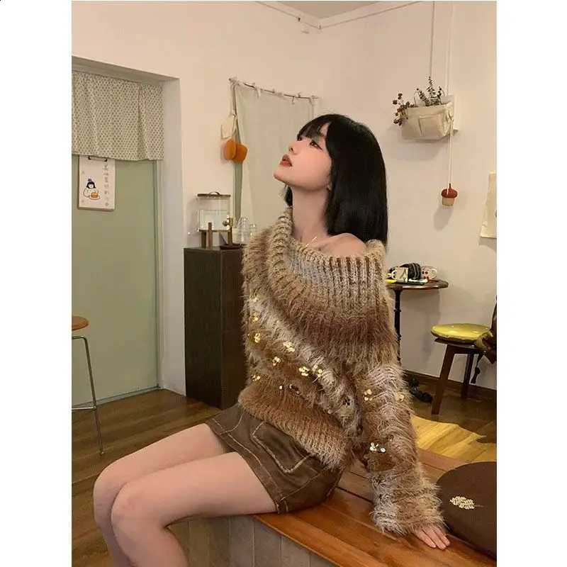 Wear More Sexy New Knitted Autumn and Winter Shoulder Sweater Embellished Sequined Women's Top J260916