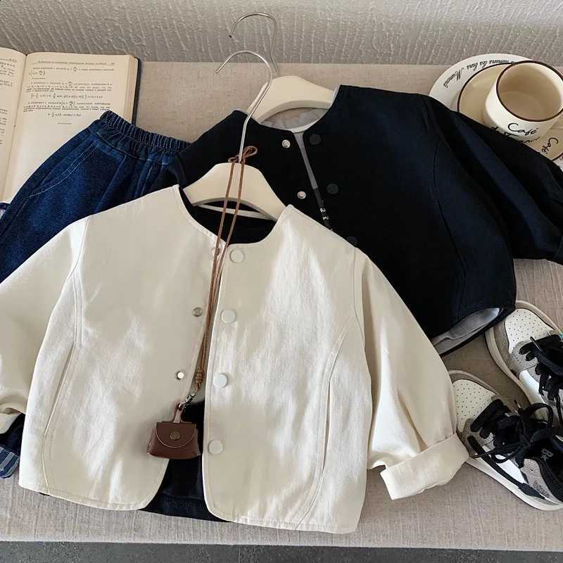 Children's Clothing Japanese Boys' Jacket Spring and Autumn 2025 Pure Cotton Round Neck Rice White Jacket Boys' Stylish TopT260916
