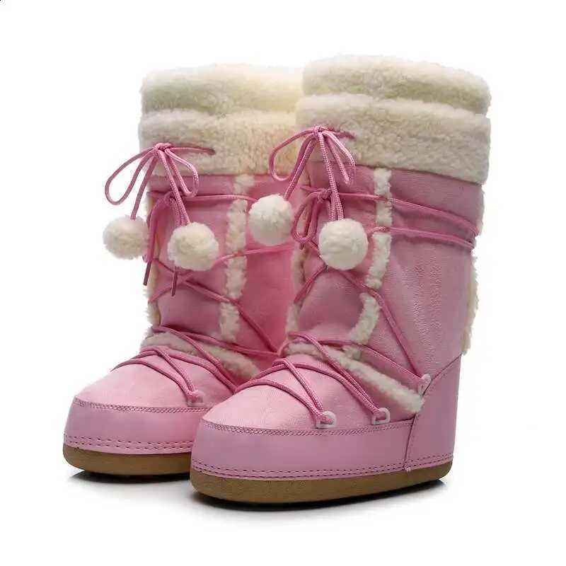 Women's Winter Boots 2026 Women Snow Boots Cold-proof Warm Mid-calf Pink Space Boots Slip-resistant Cotton Woman Winter Shoes D260917
