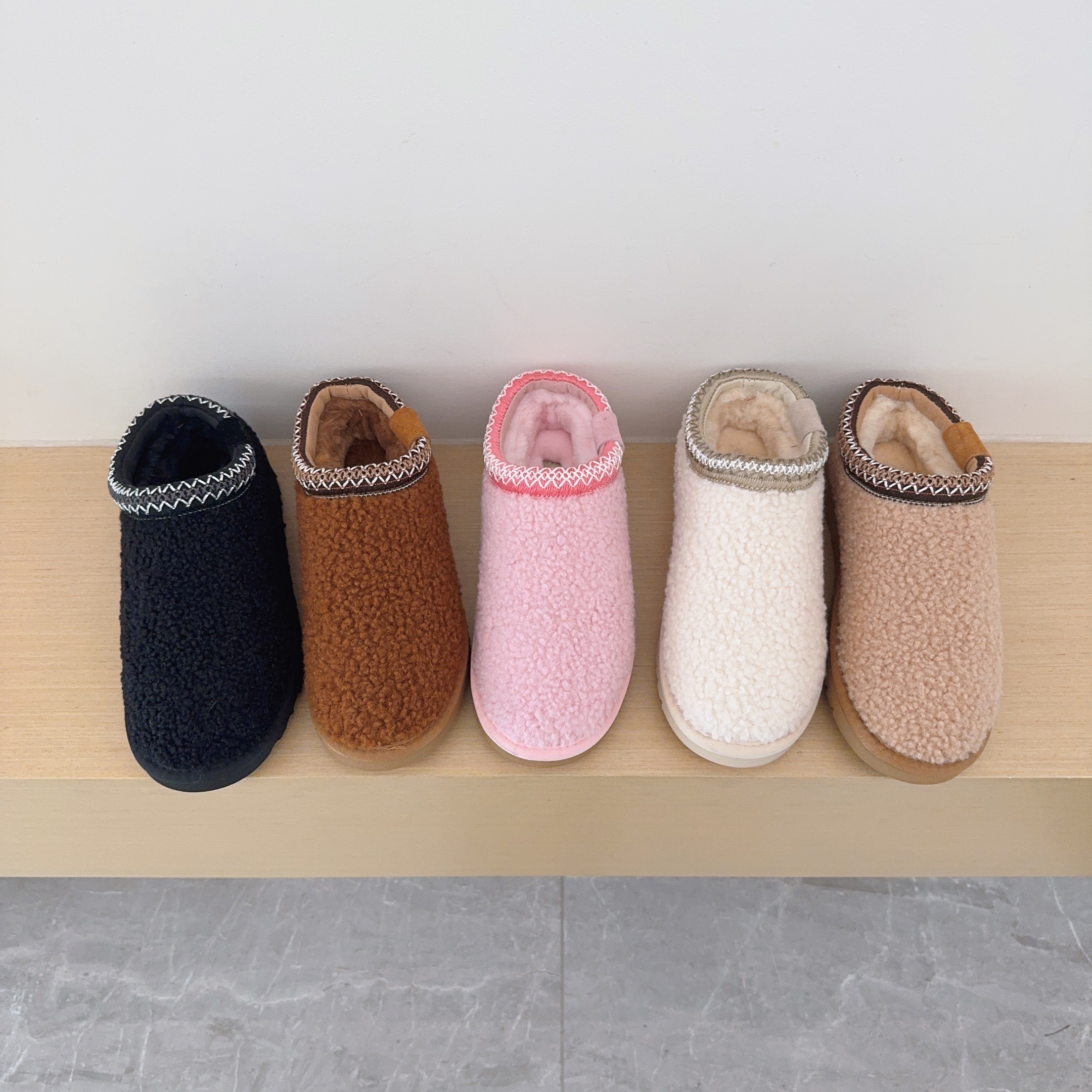 Women Parent Child Teddy Tasman Slipper Boots Curly Fur Slip On Slipper Boots Ethnic Trim Winter Warm Indoor Outdoor Booties Kids Size Adult Size Ch