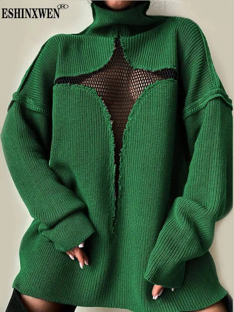 Eshin Solid Color Stand Collar Long Sleeve Hollow Out Loose Waist Knitting Sweater For Women Spring Fashion Wear TH6354 260917