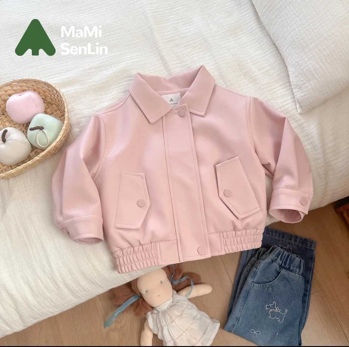 Leather Jacket Girls' Spring and Autumn New Collection Children's Pink Loose Embroidered PU JacketT260916