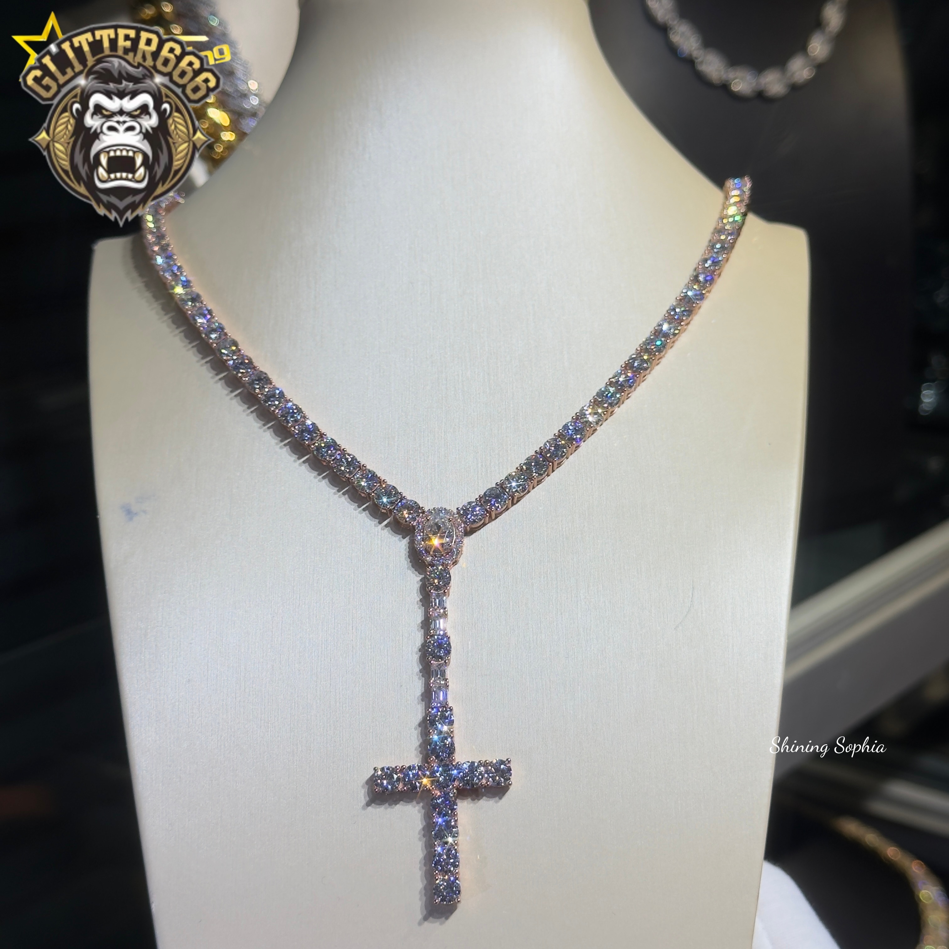 Hip Hop Jewelry Rosary Design Fashion 5mm D Color Vvs Moissanite Diamond Tennis Bracelet Silver 925 Tennis Chain Necklace