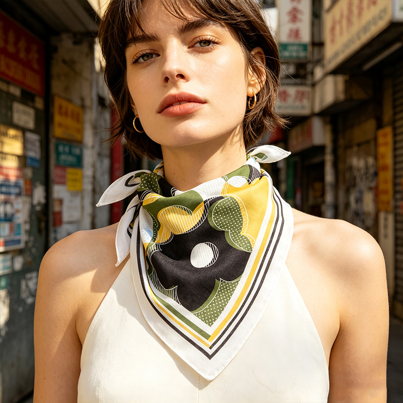 Polyester Geometric Floral Print Square Scarf 58x58cm Womens Decorative Bandana for Spring Summer Custom Pattern Available