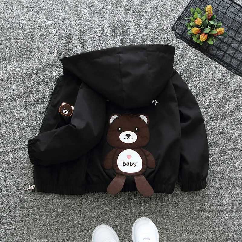 Kids Cartoon Bear Jacket Autumn Casual Boy Windbreaker Coat Hooded Zipper Boys Outerwear 1 2 3 4 5 6 Years Kids ClothesT260916