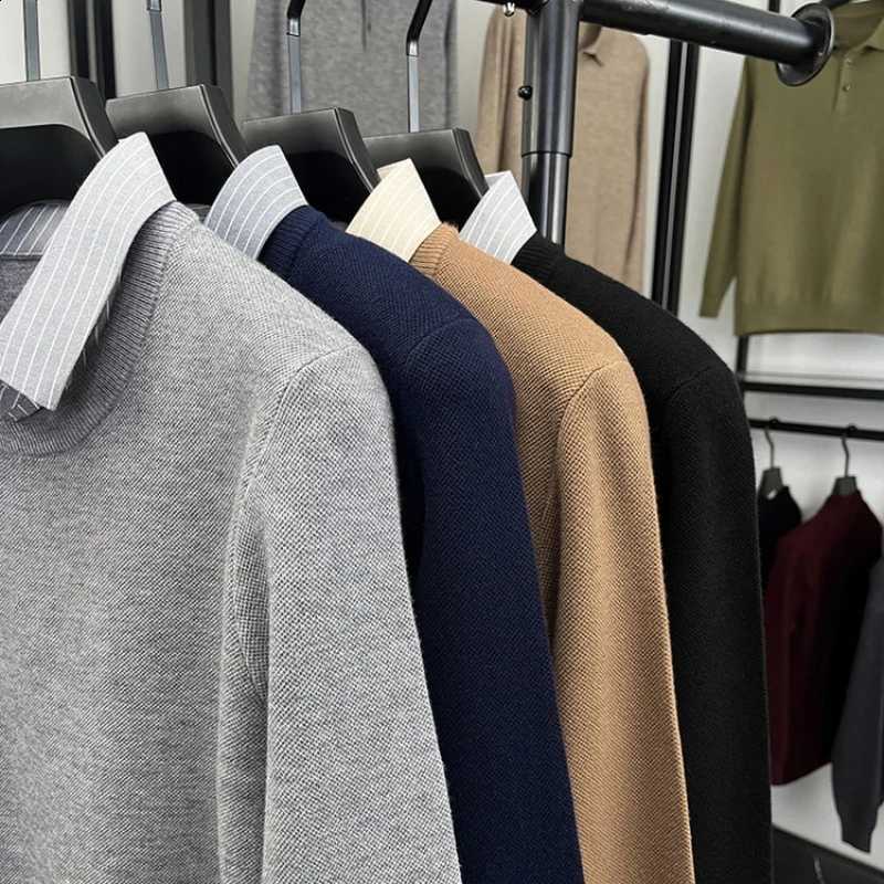Sweater Men's Knit 500g Wool-Blend - Camel Fake Layered Collar (Black/Navy/Light Gray) Vintage Business Casual Style J260916