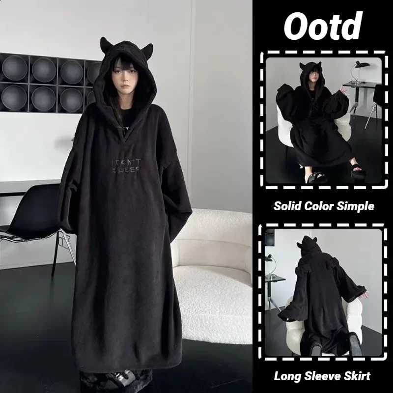 CHAUNGERM Thickened Padded Solid Homewear Loose Oversized Hooded Dresses Imp Couple Robe Fall And Winter One-Piece Sleepwear H260916