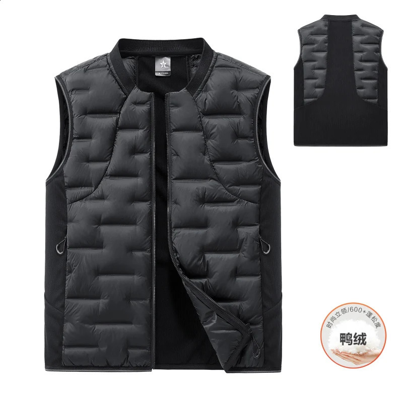 High Quality Mens Spliced Stand Collar Light Duck Down Vest Warm Cold Resistant Portable Casual Sleeveless Outerwear For Autumn 260916