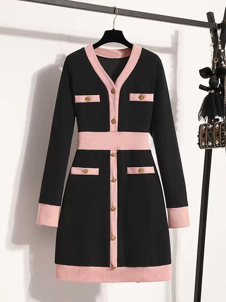 Knitted Elegant Temperament Dress Women Autumn Winter 2026 New Base Skirt Office Lady V-neck Bottoming Long Dress Female C260917