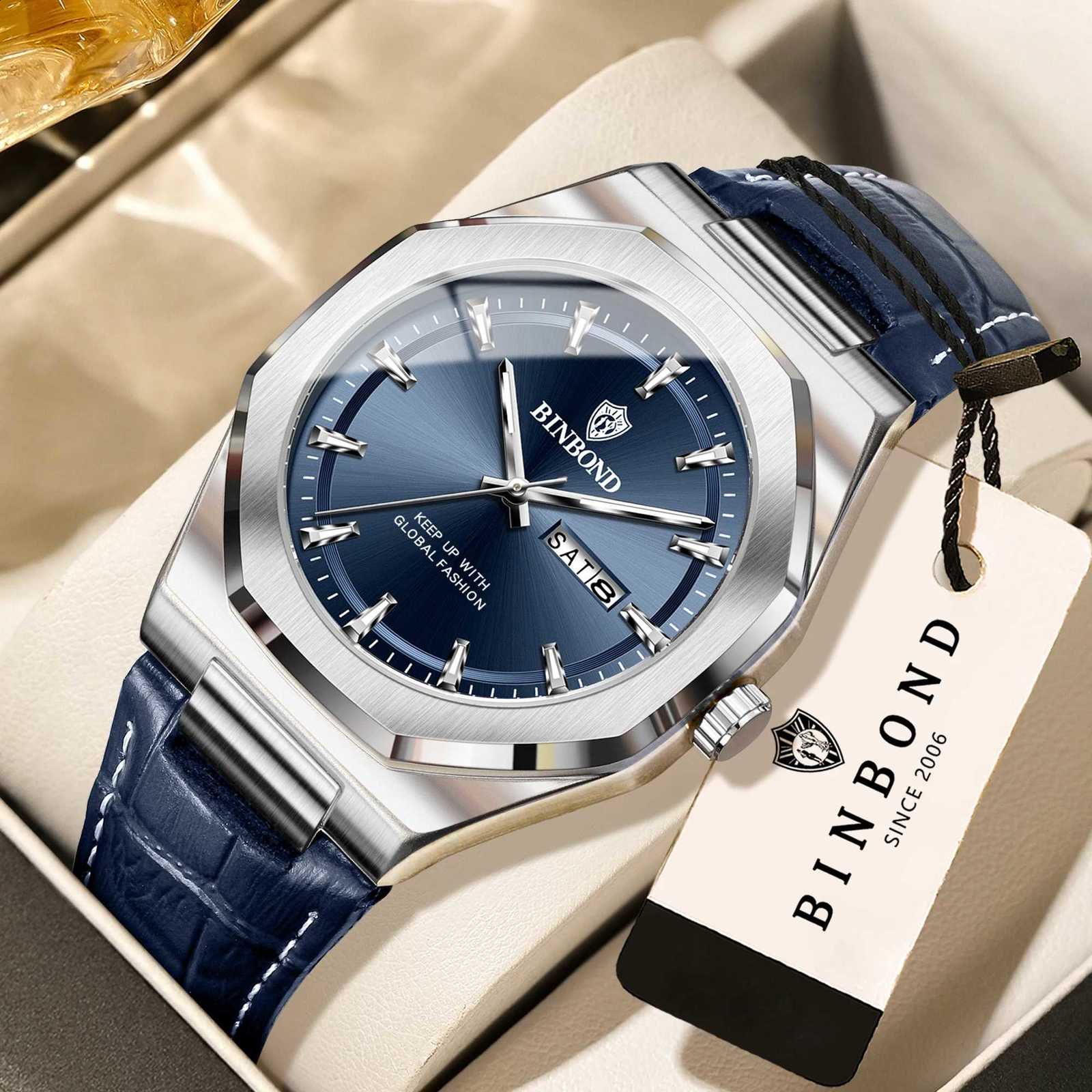 BINBOND Luxury Quartz Watches for Men Luminous Waterproof Auto Date Week Display Men's Watch Business Sport Reloj WristwatchT260916