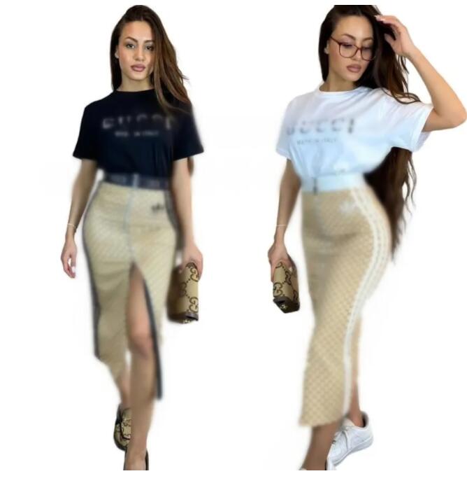 Women's Tracksuits Designer Luxury women's casual dress summer sexy slim fit mid length brand skirt women's two-piece set