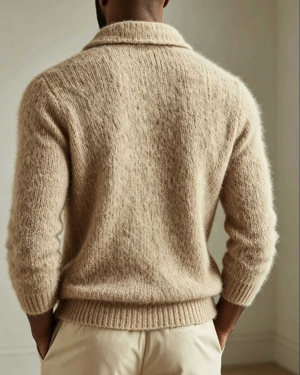 New Autumn 2026 Men's Spring Lapel Fuzzy Knitted Cardigan Soft Fluffy Button Down Long Sleeve Vintage Casual Sweater Outwear J260916